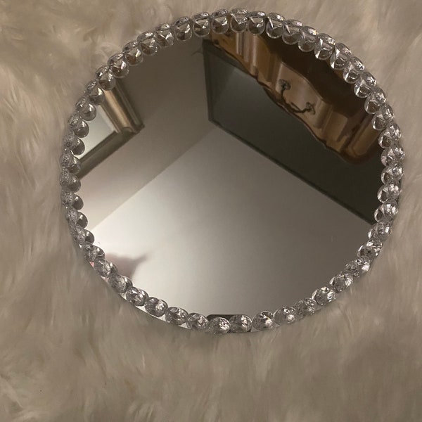 Große MTO Glam Circular Diamond Mirrored Parfüm / Kosmetik / Kosmetiktablett