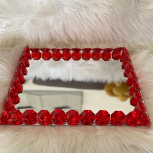 Mirrored Red Diamond Glam Perfume/Makeup/Vanity Tray
