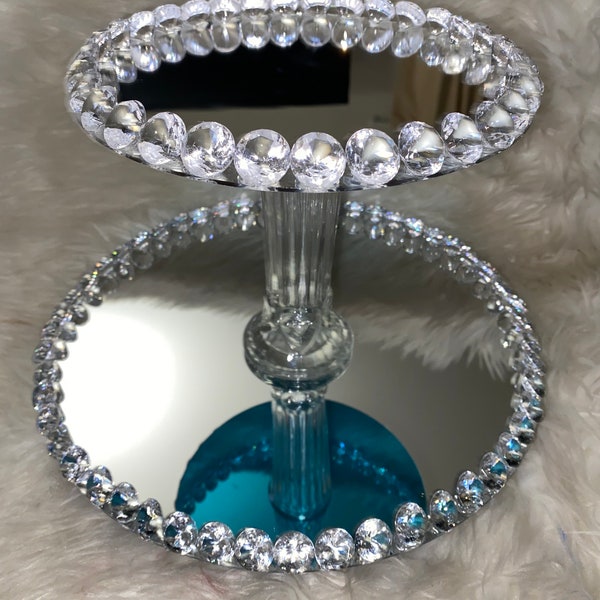 MTO 2 Tier Glam Diamond Mirrored Perfume/Cosmetics Vanity Tray