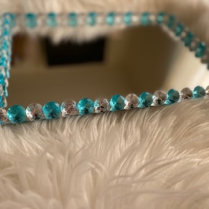 Aqua Blue & Clear Large Glam Diamond Makeup/Vanity Perfume Cosmetics Tray