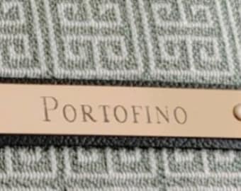Brass nameplate for halter style pillow customization