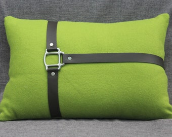 Wool and Leather Equestrian Pillow 12x18