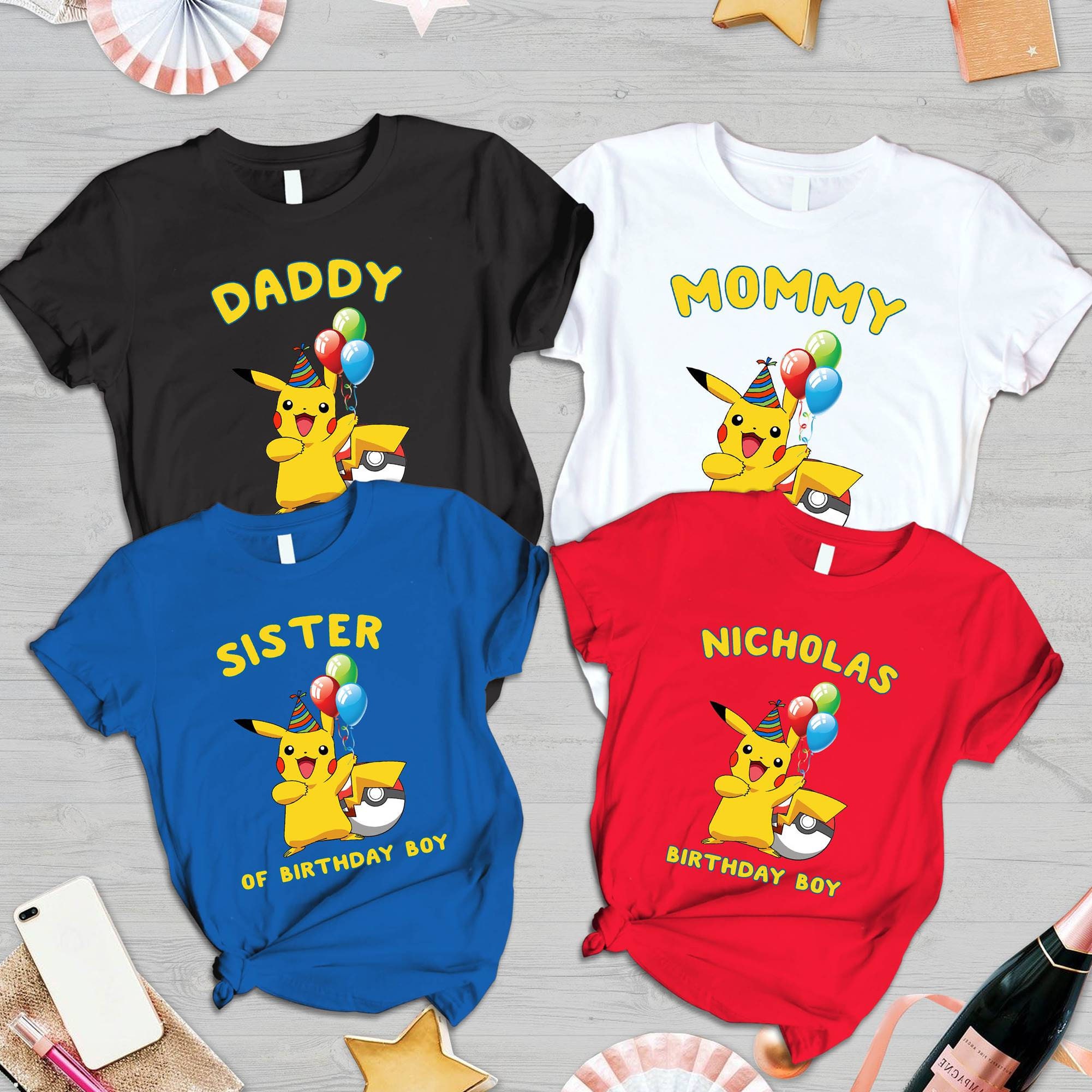 Pokemon T-Shirt Girls Kids Pikachu Eevee Friends Game Blue Top