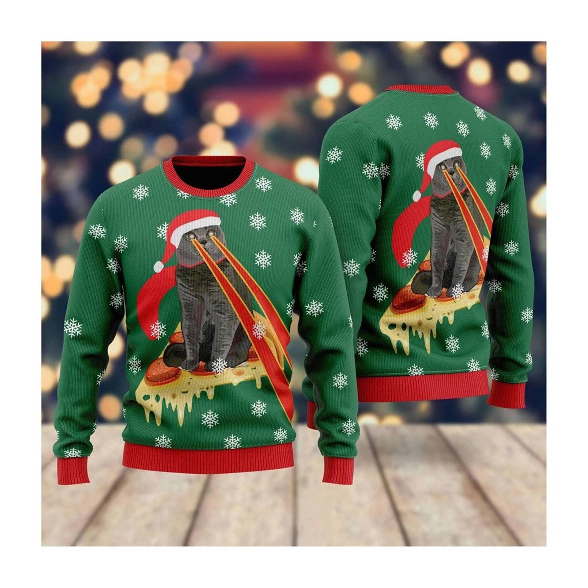 Drax Pizza Cat With Laser Eyes Ugly Christmas Sweater the - Etsy