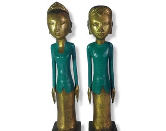 Escultura de pareja de Java en miniatura de 14,5", boda de Java, escultura de bronce, estatua de pareja, estatua de bienvenida de Java.