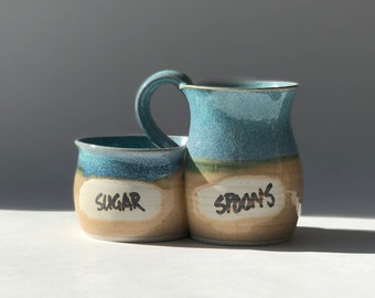 Ceramic sugar & spoon bowl (one piece)