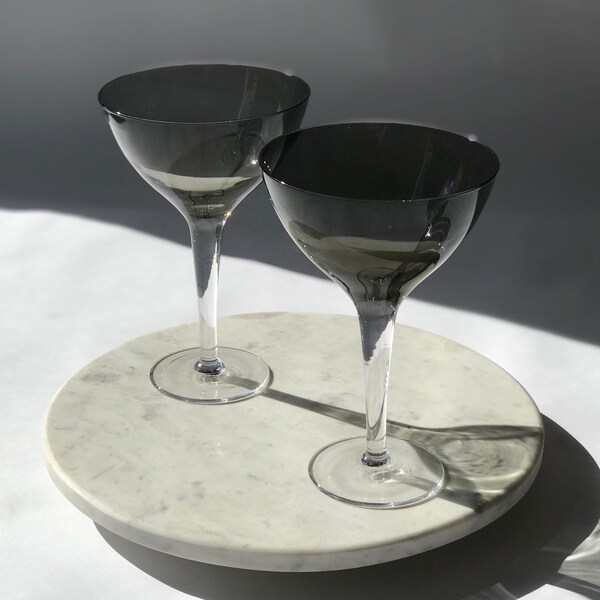 2x Vintage smokey glass martini glasses