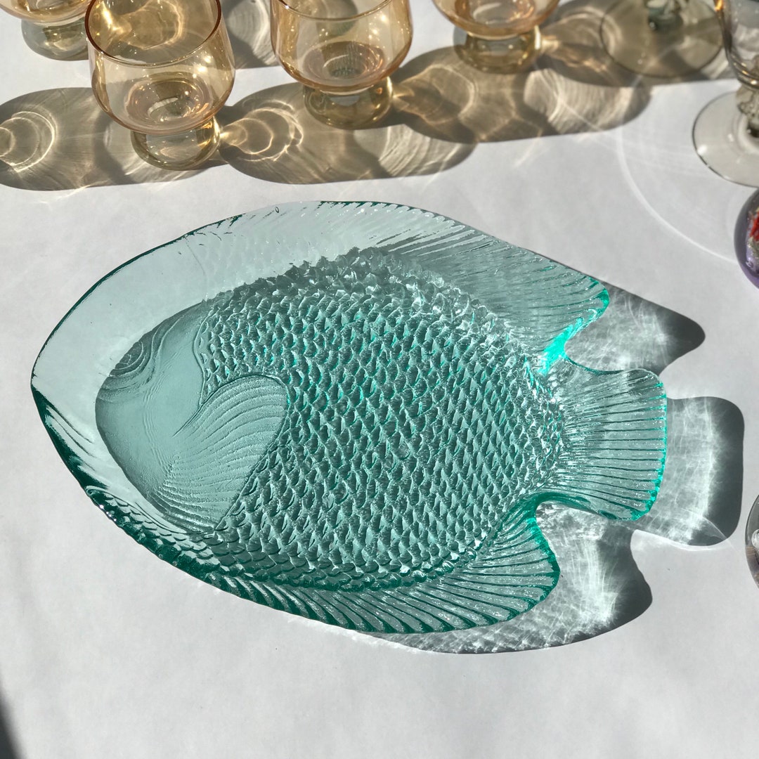 Aqua Glass Fish Serving Plate Etsy Australia