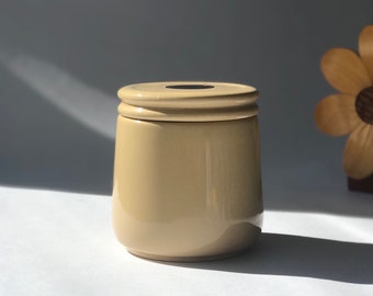 Vintage beige stoneware lidded canister