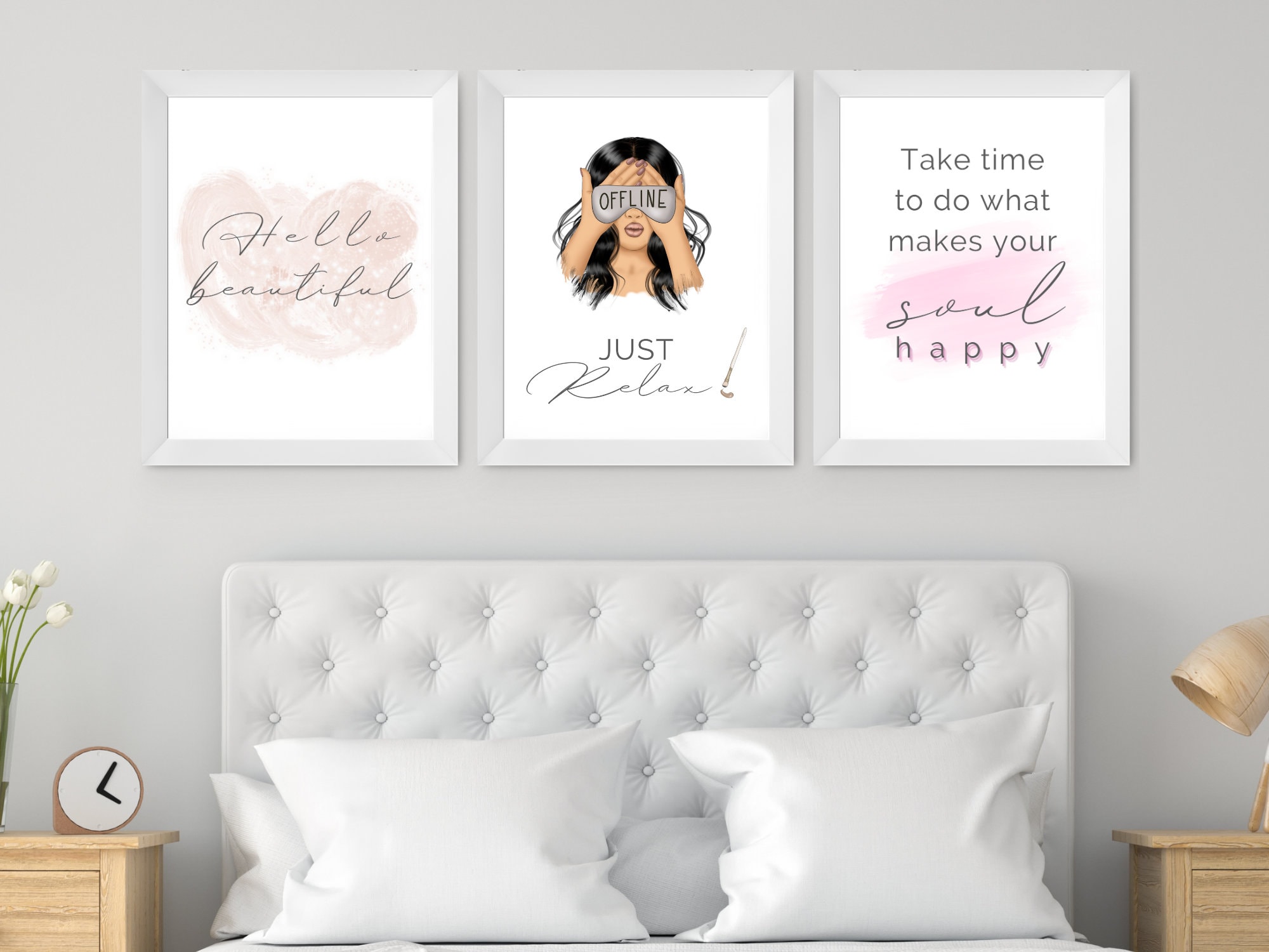 Bedroom Wall Art Set of 3 Teen Girl Room Hello Beautiful Etsy