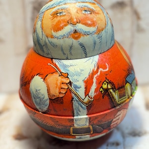 1980 Santa Claus Roly Poly Tobacco Tin — Bristol Ware / Chein Co
