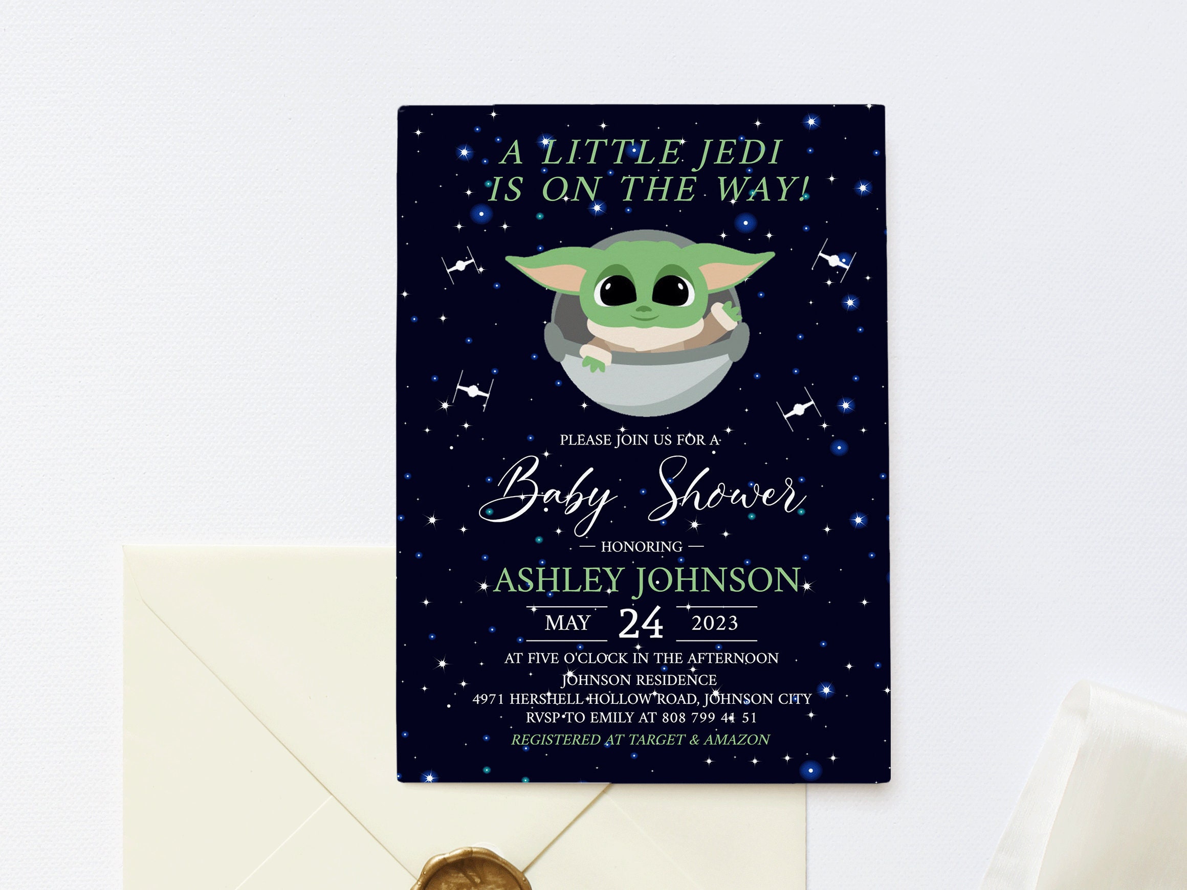 Star Wars Baby Shower Invitation Mandalorian Baby Yoda Shower Etsy