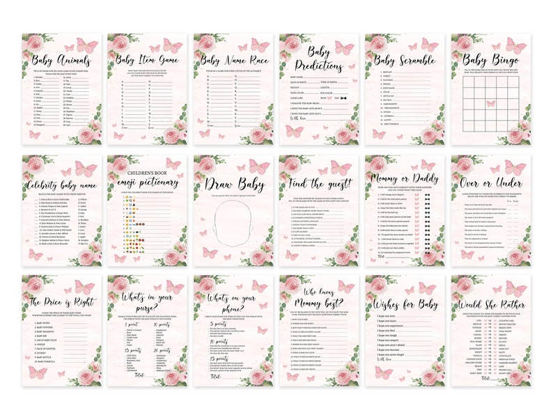 Butterfly Baby Shower Games Bundle Whimsical Butterflies Etsy