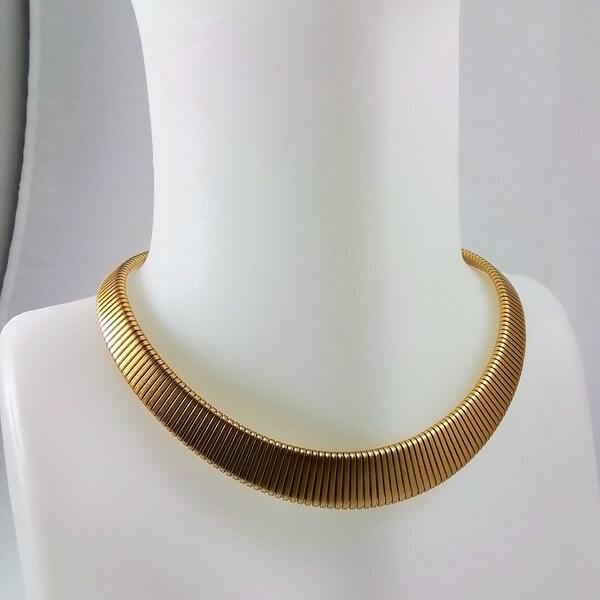 Vintage Goldtone Omega Monet Signed Collar Choker Necklace, Designer Costume Jewellery