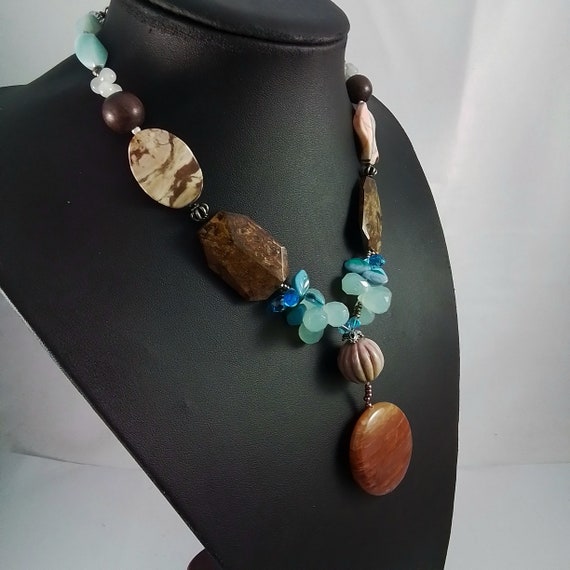 Vintage Blue Jasper beaded Necklace Jewelry Lot, … - image 2