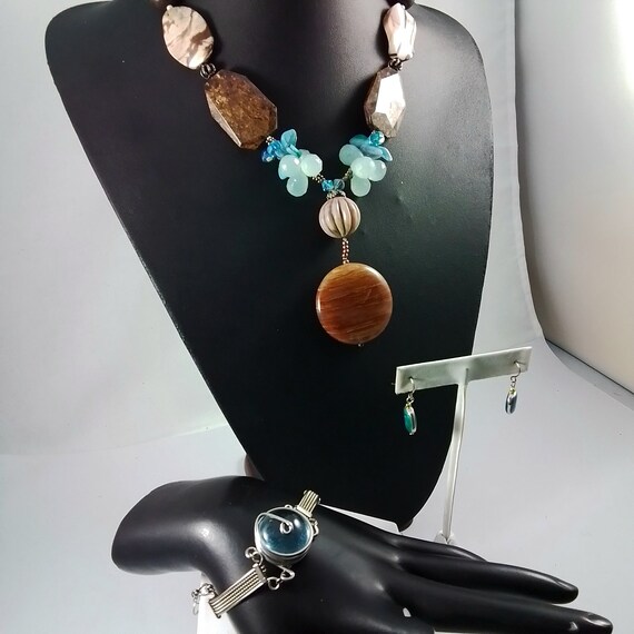 Vintage Blue Jasper beaded Necklace Jewelry Lot, … - image 7