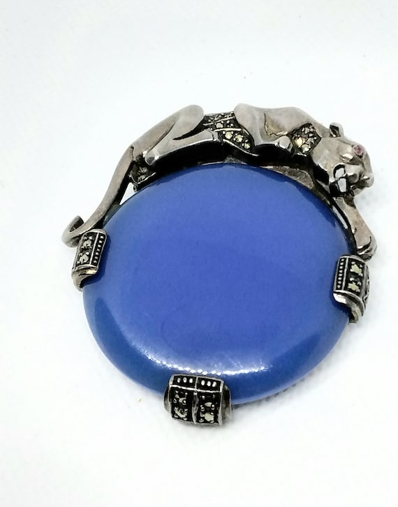 Art Deco Sterling Jaguar Brooch Pendant Antique Je