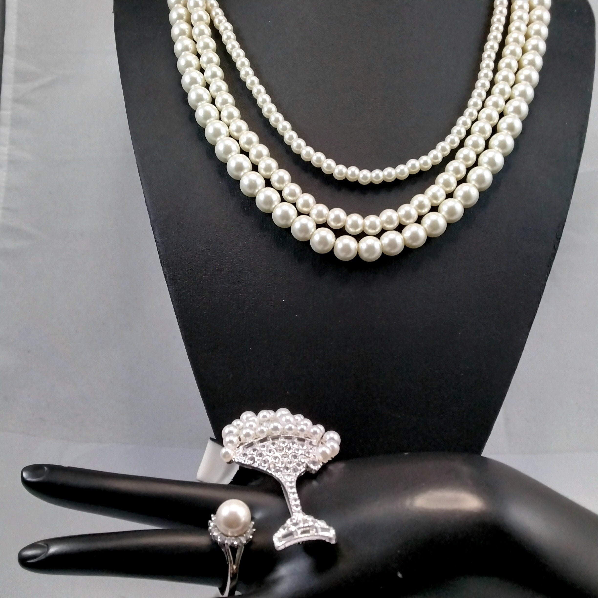 Vintage Faux Pearl Necklace With Sterling Clasp, Ivory Pearls Graduated 15  Inches 