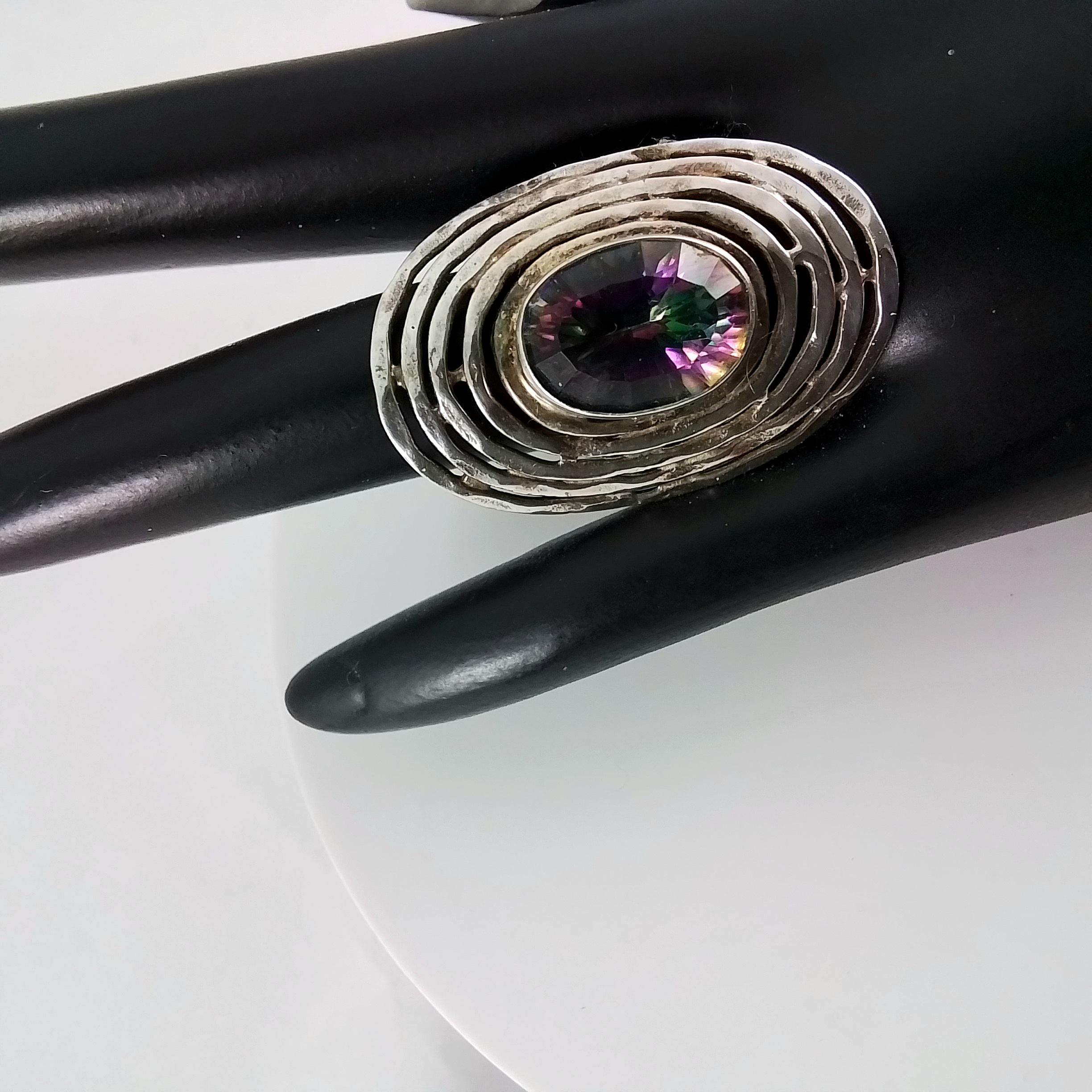 Vintage Sterling Silver Mystic Rainbow Topaz Ring Size 7 Semi Precious Stone 925