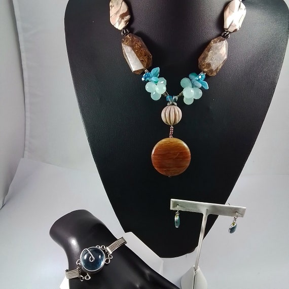 Vintage Blue Jasper beaded Necklace Jewelry Lot, … - image 1