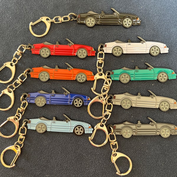 Ford Mustang CONVERTIBLE Fox Body  Enamel on Metal Keychains, great gift for the Fox Body enthusiast!