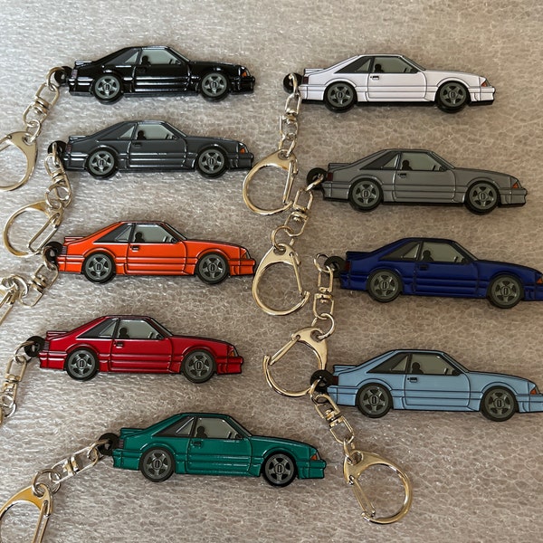 Ford Mustang HATCHBACK Fox Body  Enamel on Metal Keychains available in 9 colors
