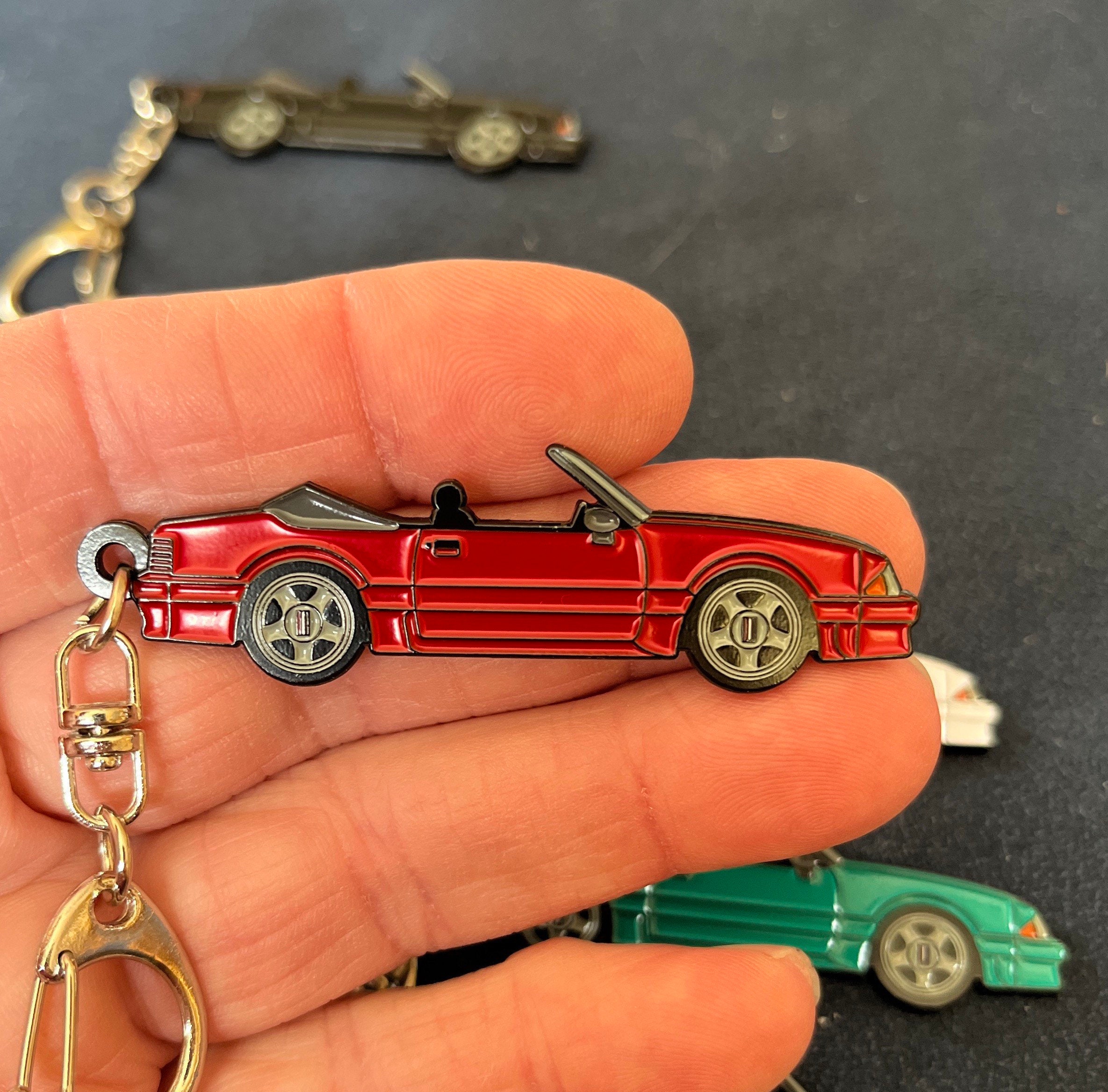 Ford Mustang Convertible Fox Body Enamel On Metal Keychains, Great Gift for The Fox Body Enthusiast!, image size:2370x2335