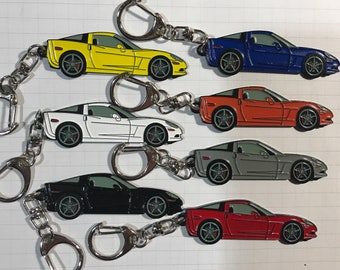 Cor Vette C6 Coupé Sportwagen Schlüsselanhänger 7 Farben erhältlich Emaille auf Metall