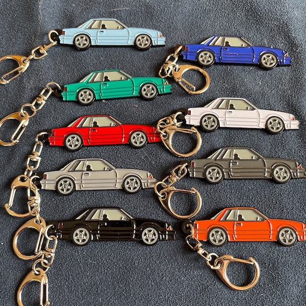 Ford Mustang Fox Body Coupe Notchback Enamel on Metal Keychains available in 9 colors