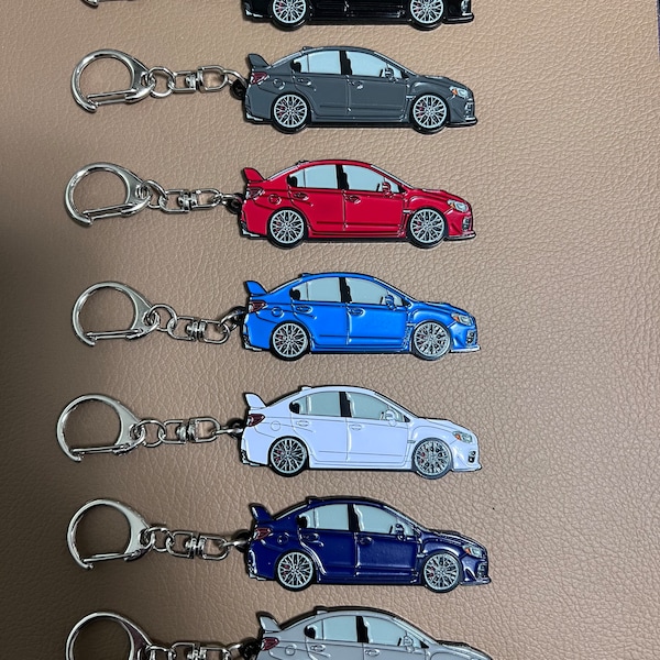 Enamel on Metal Keychains FOR Subaru WRX Sti sedan 2019, great gift for Subie enthusiast!