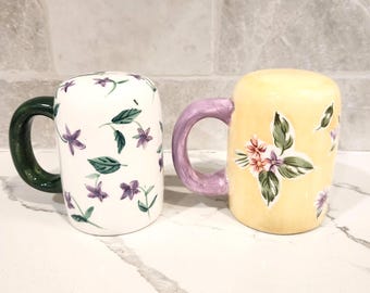 Vintage Waverly Garden Room Ceramic Floral Pattern "Field of Flowers" and "Sweet Violets" Salt & Pepper Shakers White/Yellow Cottagecore
