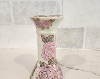 Vintage Chinese Porcelain Candlestick Holder Hand Painted Design Light Green Floral