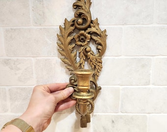 Vintage Hollywood Regency Gold Finish Burwood Products Company Ibex 4055 Plastic Candlestick Wall Sconces Plastic Set of 2 Hollywood Regency