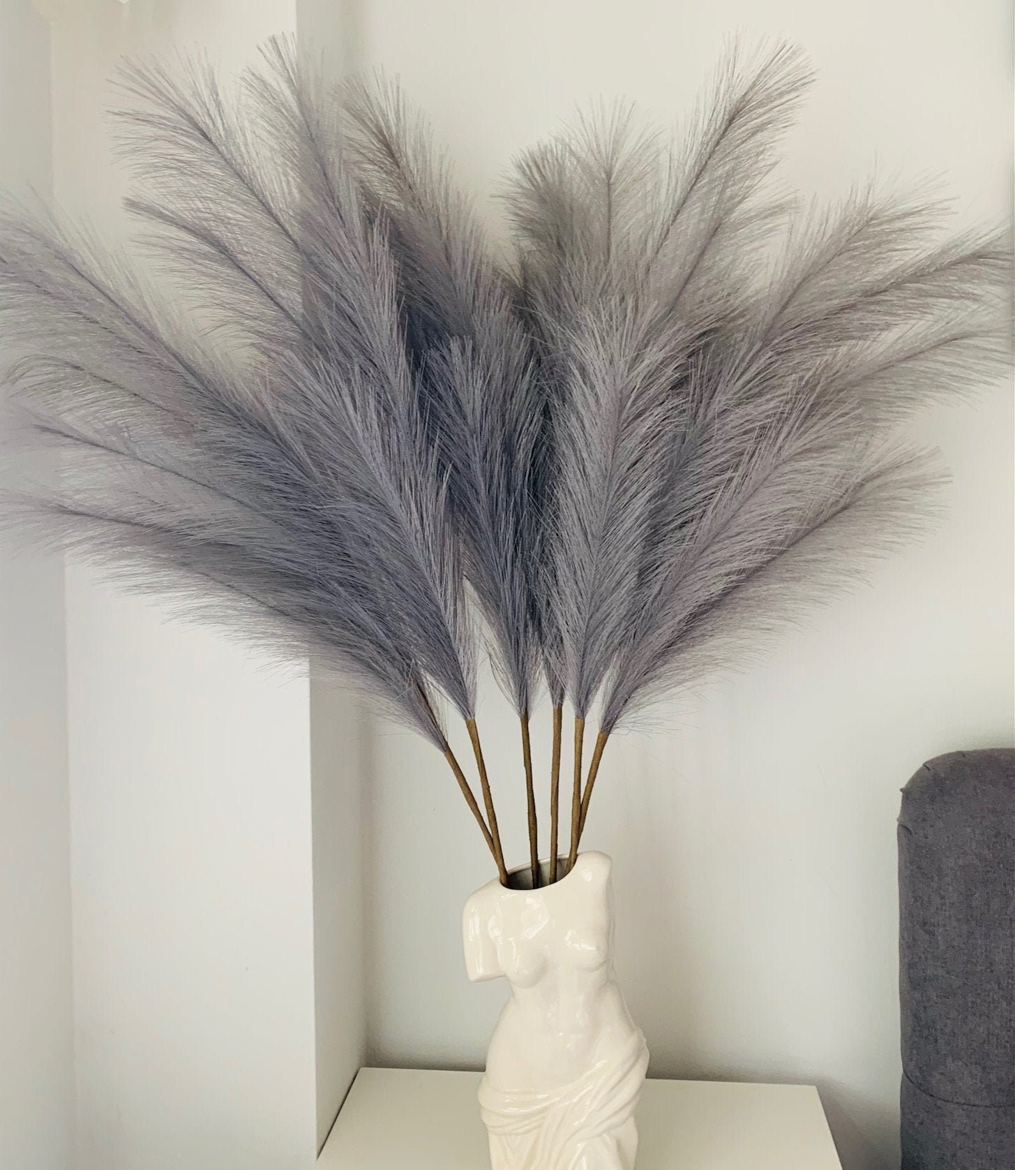 Grey Pampas Grass Large Artificial 3 Stems Extra Fluffy Faux Etsy