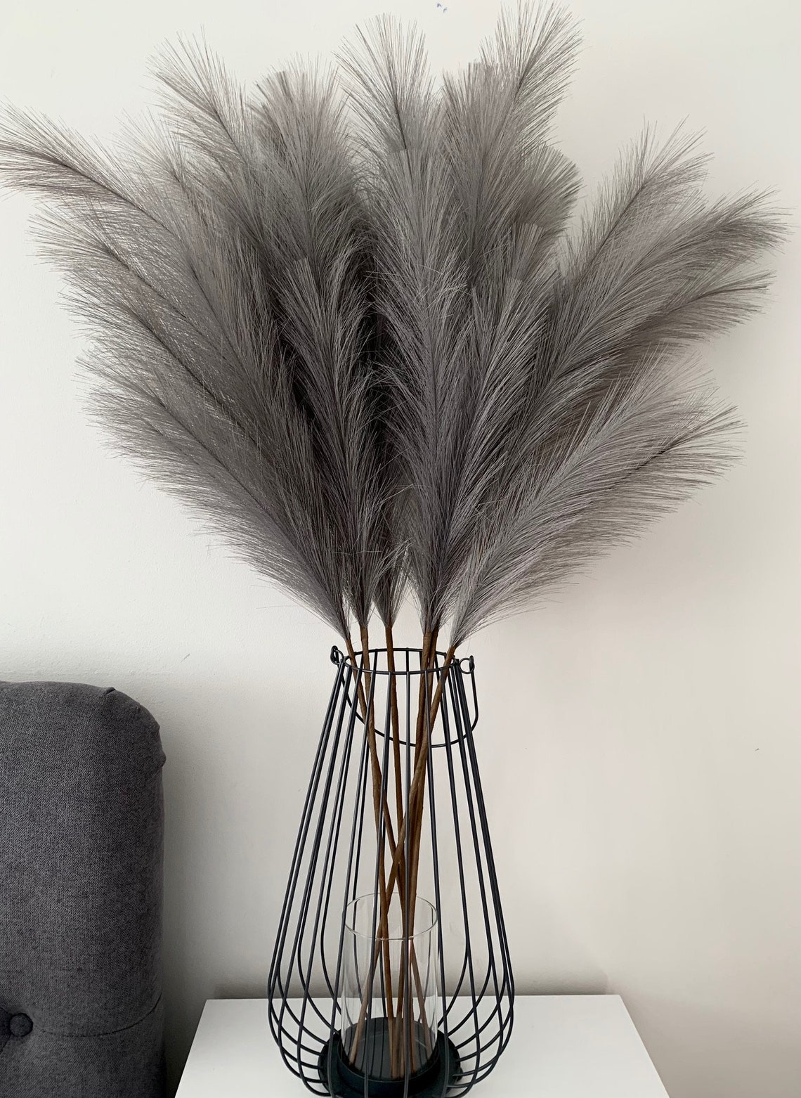 Grey Pampas Grass Large Artificial 3 Stems Extra Fluffy Faux Etsy