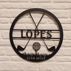 Placa de golfe personalizada: decoração de bar de metal com 19 buracos