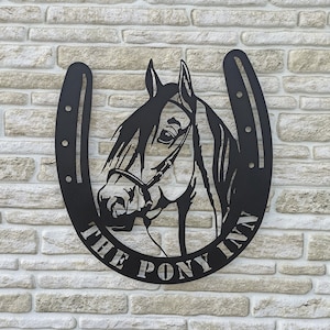 Signo de metal de granja de caballos, letrero de metal personalizado para letrero de granja para granero, letrero de metal para un rancho, letrero de rancho de caballos, letrero de granja de caballos, decoración de pared de caballo