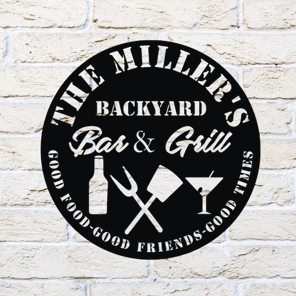 Hinterhof Bar und Grill Personalisiertes Metallschild, Personalisierte Bar Schild, Whiskey Schild, Metall Familienname Schild, Pub Schild, Pub Wanddeko, Irish Pub