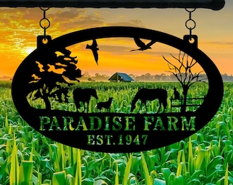Personalized Farm Sign With Established Date, Metal Sign Personalized, Metal Sign Custom, Metal sign,corn stalks, tractor , Family Name Sign