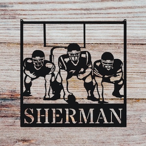 Personalized Football Name Metal Sign, Helmet With Football Metal Wall Art Decor, Custom Metal Sports Player Name Sign, Usa Football Lover
