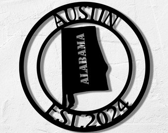 Letrero metálico personalizado de Alabama: Arte mural con apellidos establecidos