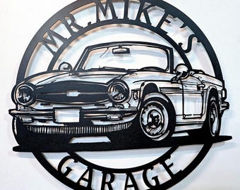 Triumph TR6 Metal Garage Sign: Personalized Car Wall Art