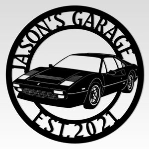 Personalized Ferrari 308 GTS Metal Garage Sign: Classic Car Decor