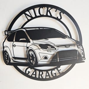 Focus RS Metal Garage Sign: Ford MK2, Black Steel, Car Decor