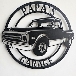 Letrero metálico rústico para garaje, arte mural para camioneta clásica, decoración de camioneta de los años 69 a 72, regalo para el garaje de papá, letrero metálico personalizado, decoración para la cueva del hombre, c10