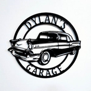 Personalized 1957 Chevy Bel Air Sign: Classic Car Metal Wall Art