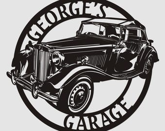 1952 MG TD Metal Garage Sign: Black Car Accessories
