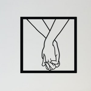 Lovers Couple Hands Art, Lovers Metal Wall Art, Bedroom Wall Art, Bedroom Decor, Valentine&#39;s day gift, Couple Hands Line Art