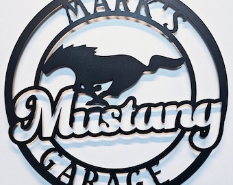 Ford Mustang Metal Garage Sign: Black Car Club Decor