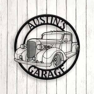 Placa de metal para caminhonete Ford 1938: arte de parede para caminhonete preta